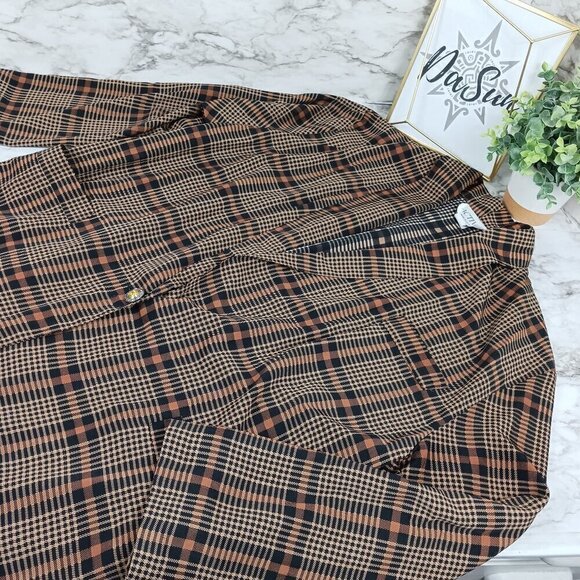 ACTIVE U.S.A plaid blazer women's brown size 2XL Rayon Office Siren - Picture 5 of 5